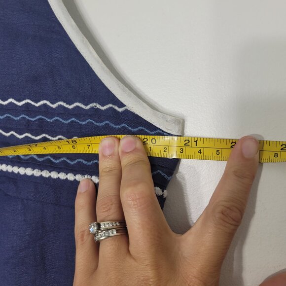 E And Lisa Navy Blue Cotton Linen Blend Zip Side Sleeveless Scoop Neck Dress 5 - Picture 10 of 11
